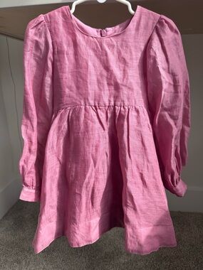 Bardot Pink Long-Sleeve Linen Dress for Kids